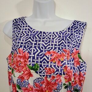 Talbots Petite 12P Sleeveless V-Neck Floral Geometric Print Dress